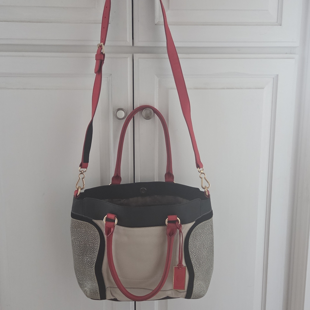 Vince Camuto Black, Cream, and Red Tote Bag